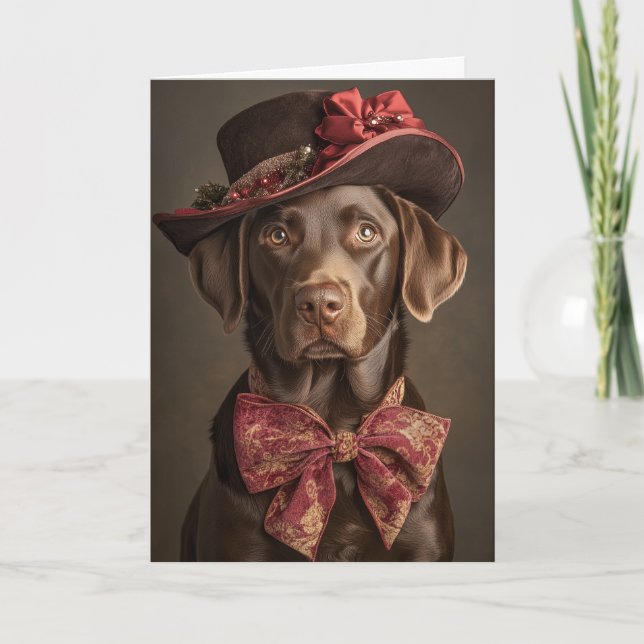 Chocolate Lab Christmas Card Elegant Victorian Dog (Front)