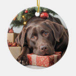 Chocolate Lab Christmas Ceramic Ornament