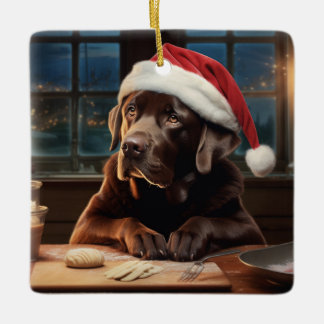 Chocolate Lab Christmas Cookies Festive Holiday Ceramic Ornament