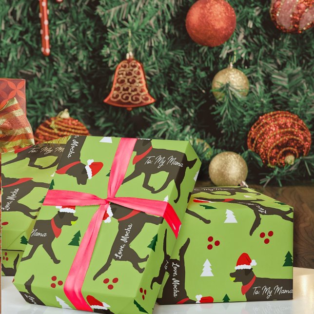 Chocolate Lab Christmas Customized Add Dog's Name Wrapping Paper (Chocolate Labs Customized Christmas Wrapping Paper )
