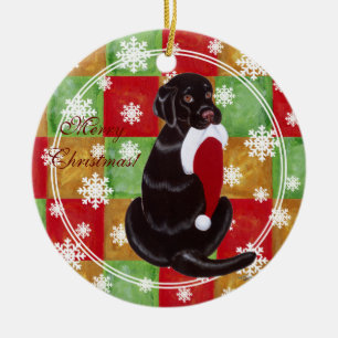 Chocolate Lab Christmas Santa Hat Snowflake Ceramic Ornament
