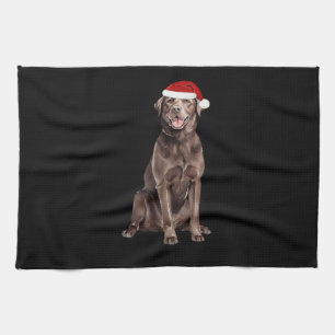 Chocolate Lab Christmas Tree Dog Puppy Watercolor Kitchen Towel
