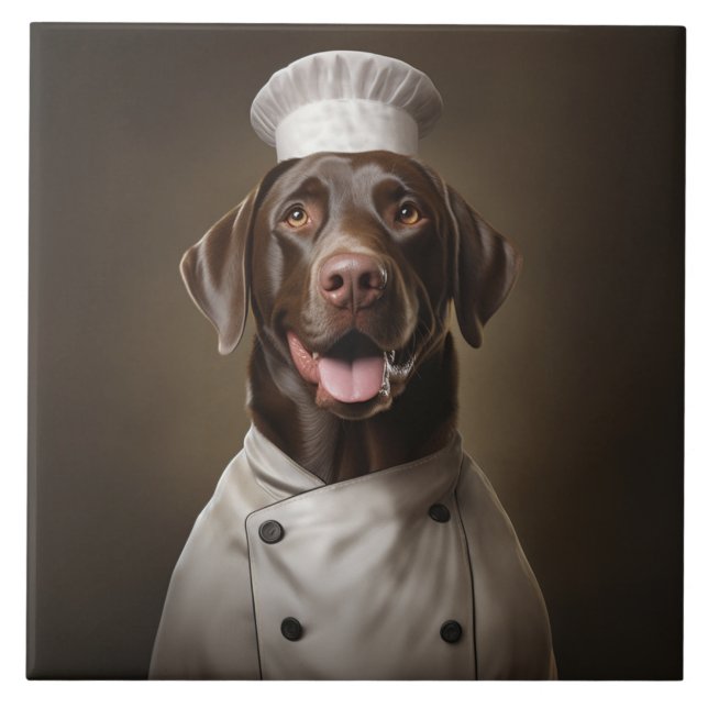Chocolate Lab Dog Chef Ceramic Tile (Front)