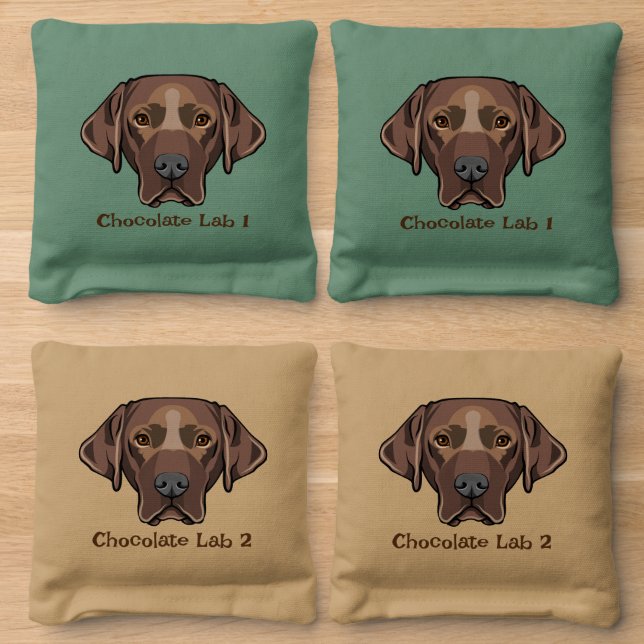 Chocolate Lab Dog Design Cornhole Bean Bags (Wood)