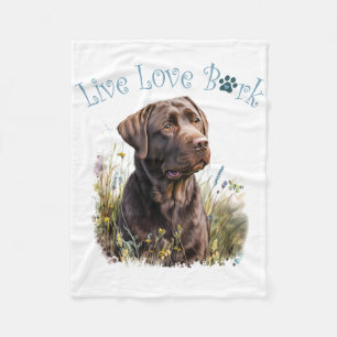 Chocolate Lab Dog Mom Floral Fleece Blanket