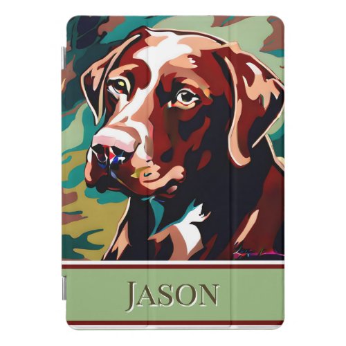 Chocolate Lab Dog on Camouflage iPad Pro Cover