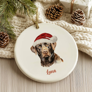 Chocolate Lab Dog Personalized Christmas Ceramic Ornament