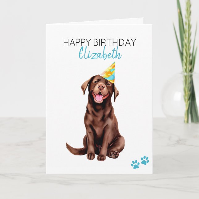 Chocolate Lab Dog Personalized Happy Birthday  Card (Front)