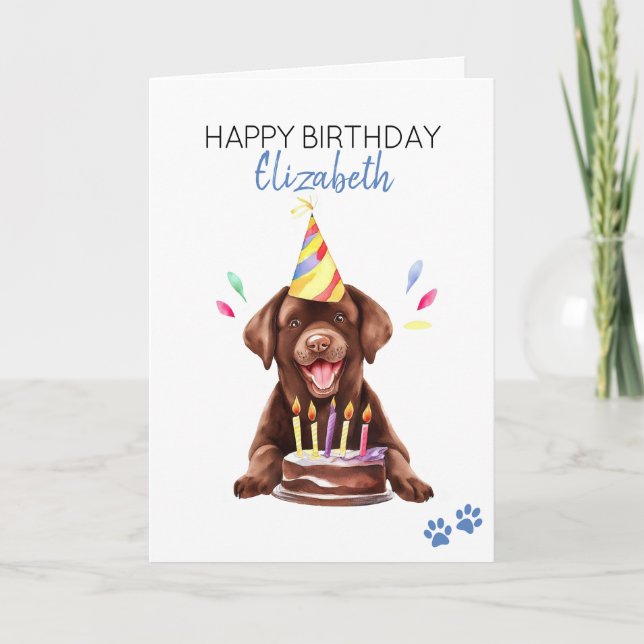 Chocolate Lab Dog Personalized Happy Birthday  Card (Front)
