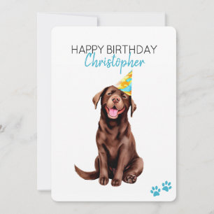 Chocolate Lab Dog Personalized Happy Birthday Flat Card
