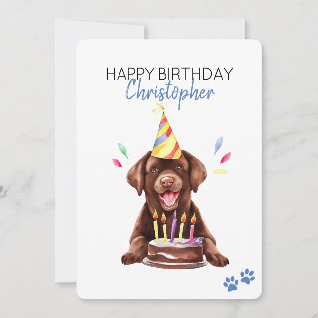 Chocolate Lab Dog Personalized Happy Birthday Flat Card (Front)