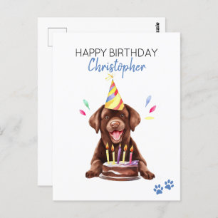 Chocolate Lab Dog Personalized Happy Birthday Postcard