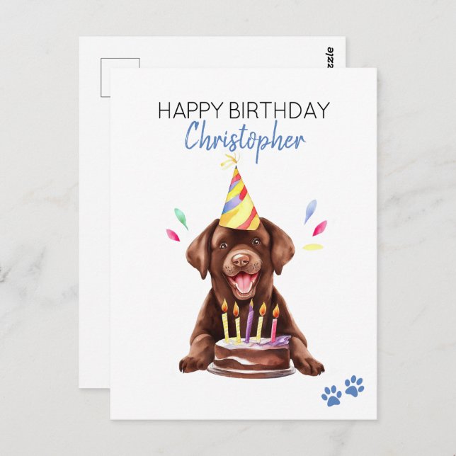 Chocolate Lab Dog Personalized Happy Birthday  Postcard (Front/Back)