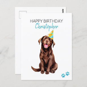 Chocolate Lab Dog Personalized Happy Birthday Postcard