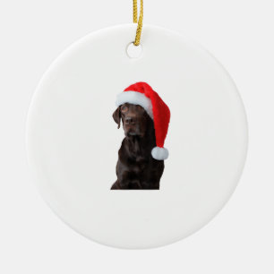 Chocolate Lab Dog Portrait Santa Hat Cute Christma Ceramic Ornament