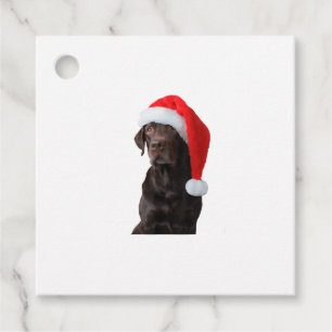 Chocolate Lab Dog Portrait Santa Hat Cute Christma Favor Tags