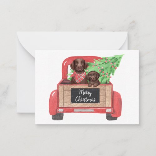 Chocolate Lab Dog Pup Red Christmas Truck Holiday Note Card