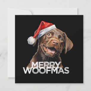 Chocolate lab dog santa hat MERRY WOOFMAS funny Holiday Card