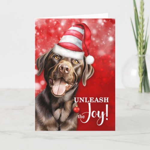 Chocolate Lab Dog Unleash the Joy Christmas Holiday Card