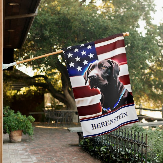 Chocolate Lab Dog with American Flag Rustic (In SItu)