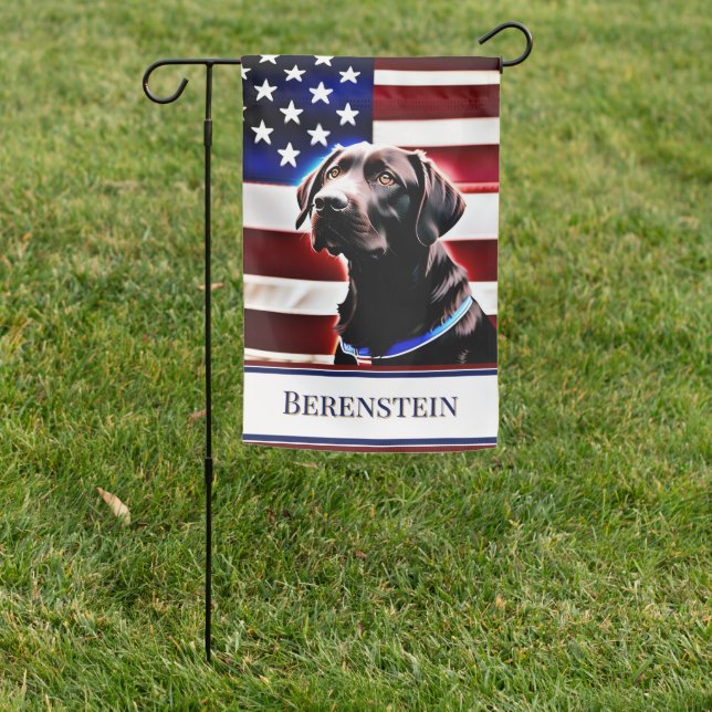 Chocolate Lab Dog with American Flag Rustic (In SItu)