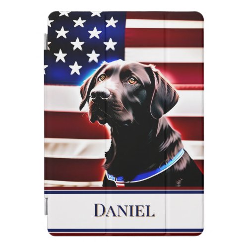 Chocolate Lab Dog with American Flag Rustic iPad Pro Cover