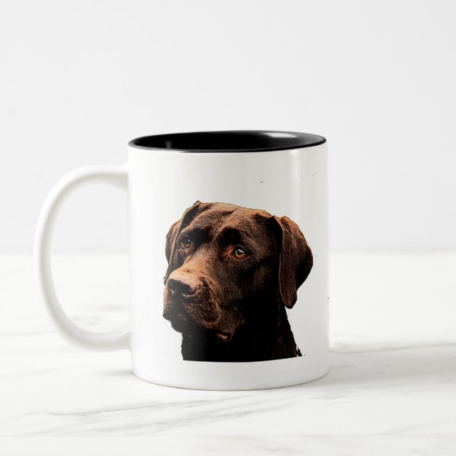 chocolate lab face Two-Tone coffee mug (Left)
