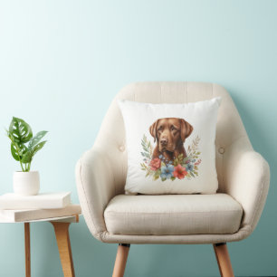 Chocolate Lab Floral Throw Pillow