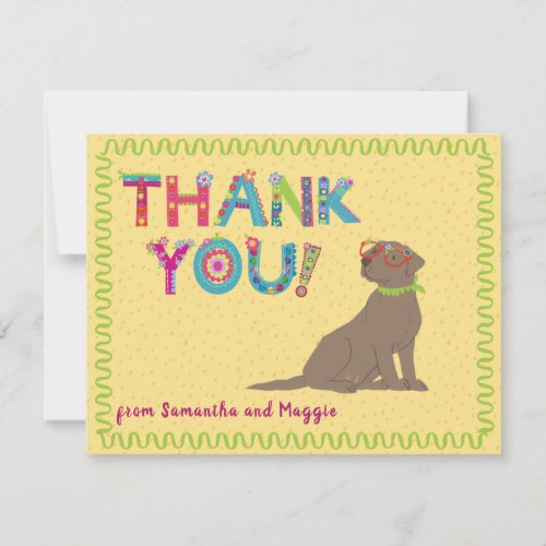 Chocolate Lab Fun Colorful Floral Letters       Thank You Card