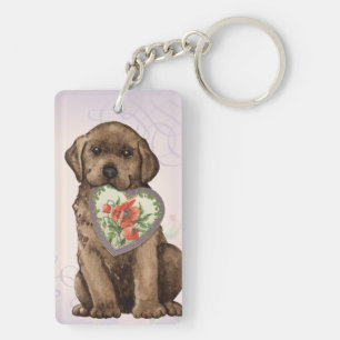 Chocolate Lab Heart Mom Keychain