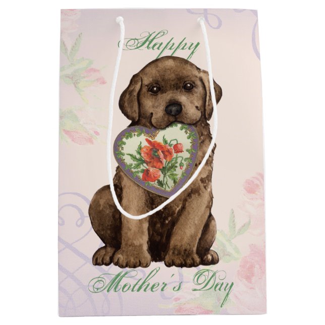 Chocolate Lab Heart Mom Medium Gift Bag (Front)