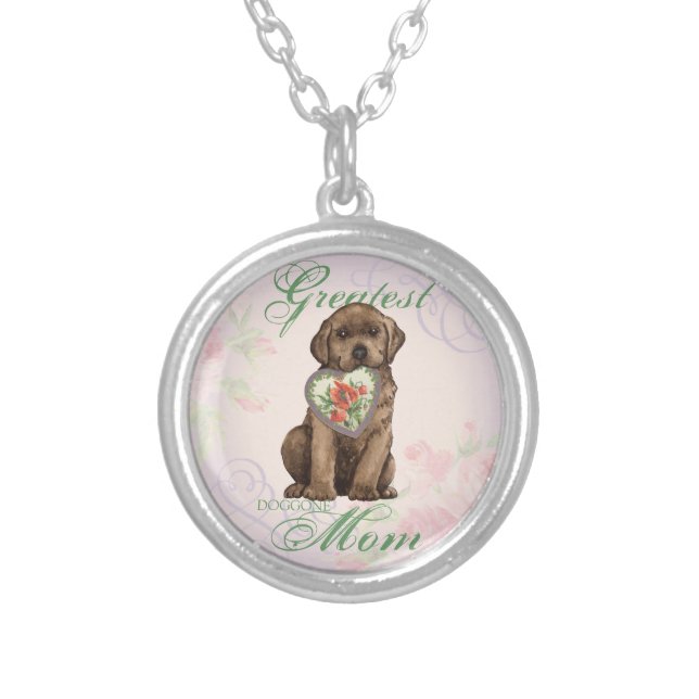 Chocolate Lab Heart Mom Silver Plated Necklace (Front)