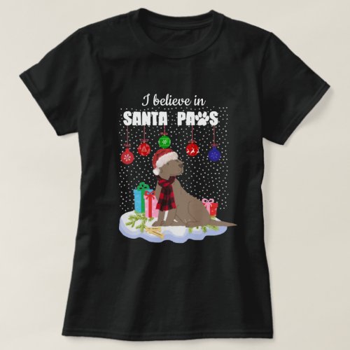 Chocolate Lab I Believe Santa Paws Holiday     T_Shirt
