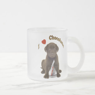 Chocolate Lab - I Love Chocolate Kisses Frosted Glass Coffee Mug