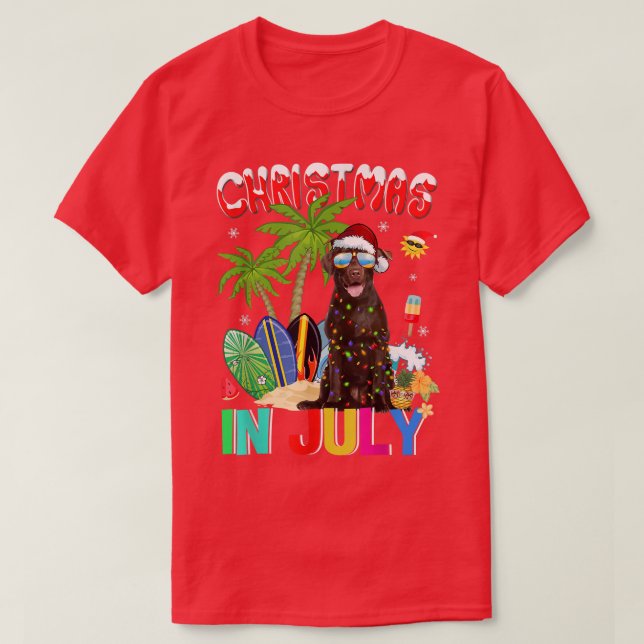 Chocolate Lab in Santa Hat Sunglasses Christmas In T-Shirt (Design Front)
