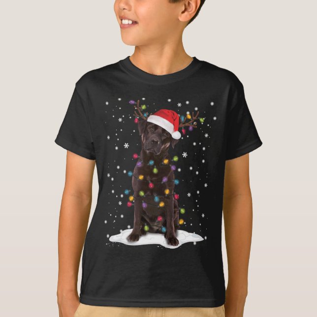 Chocolate Lab Labrador Christmas Tree Light Pajama T-Shirt (Front)