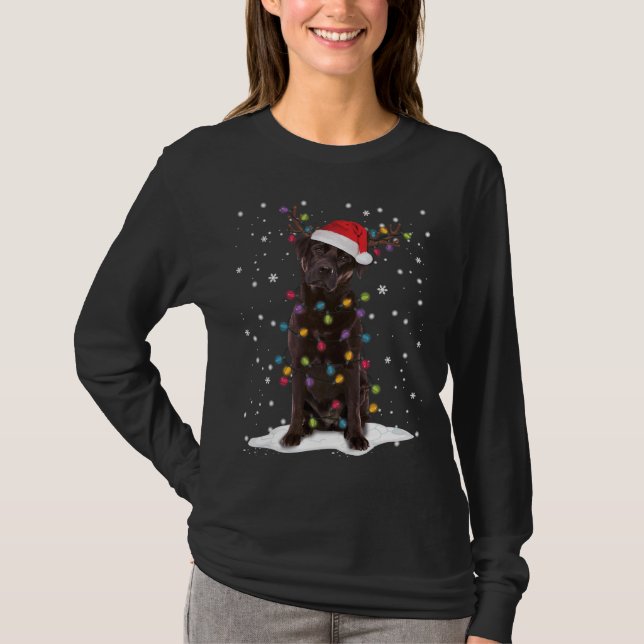 Chocolate Lab Labrador Christmas Tree Light Pajama T-Shirt (Front)
