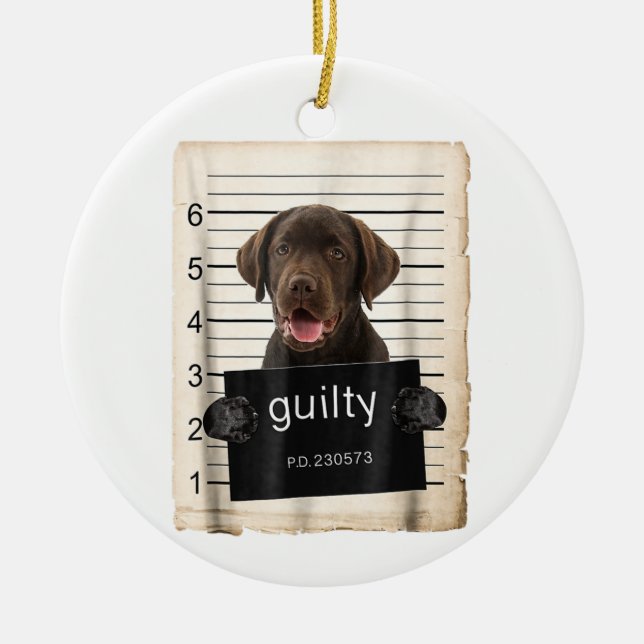 Chocolate lab Labrador Dog mug shot bad dog Ceramic Ornament (Front)