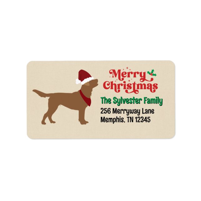Chocolate Lab Labrador Merry Christmas Label (Front)