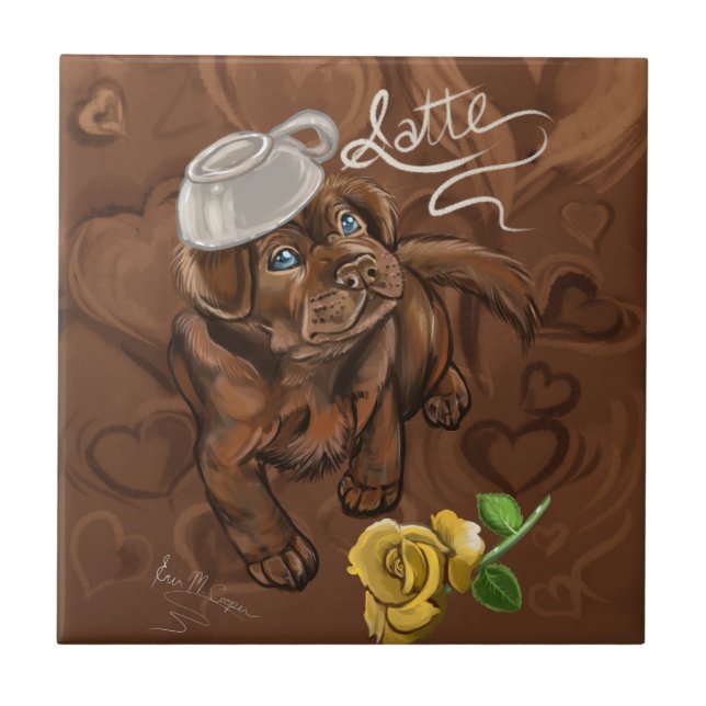 Chocolate Lab Latte Ceramic Tile (Front)