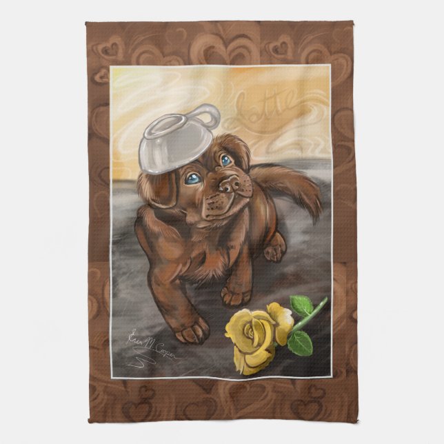 Chocolate Lab Latte Kitchen Towel (Vertical)