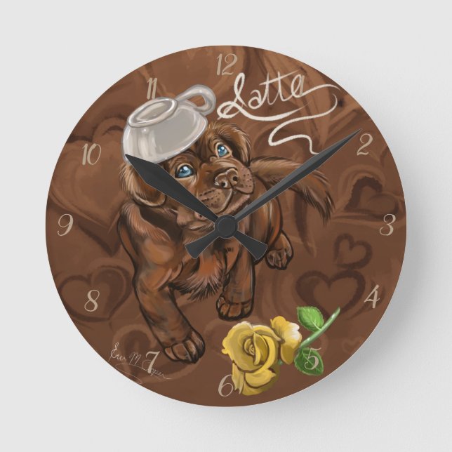 Chocolate Lab Latte Round Clock (Front)