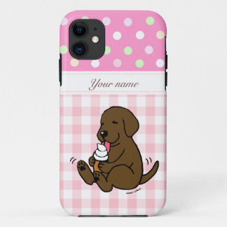 Chocolate Lab Licking Ice Cream Cartoon iPhone 11 Case