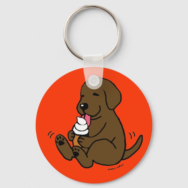 Chocolate Lab Licking Ice Cream Keychain (Front)