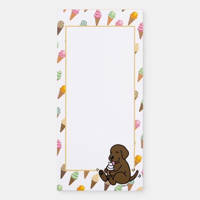 Chocolate Lab Licking Ice Cream Magnetic Notepad (Front)