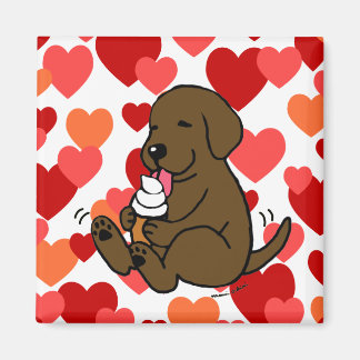 Chocolate Lab Licking Ice Cream with Hearts Magnet