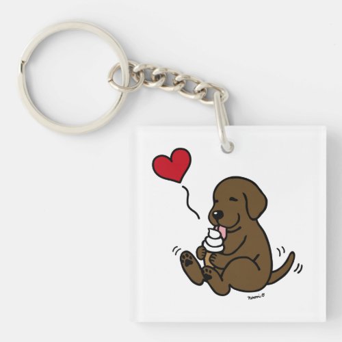 Chocolate Lab Licking Ice Cream with Red Heart Keychain