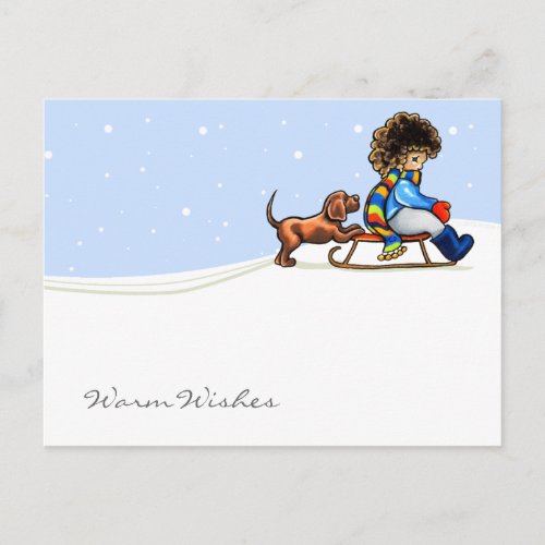 Chocolate Lab Little Helper Winter Custom Text Postcard