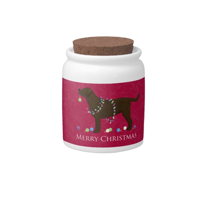 Chocolate Lab Merry Christmas Design Candy Jar (Front)
