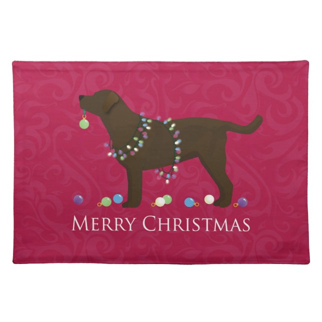 Chocolate Lab Merry Christmas Design Cloth Placemat (Front)